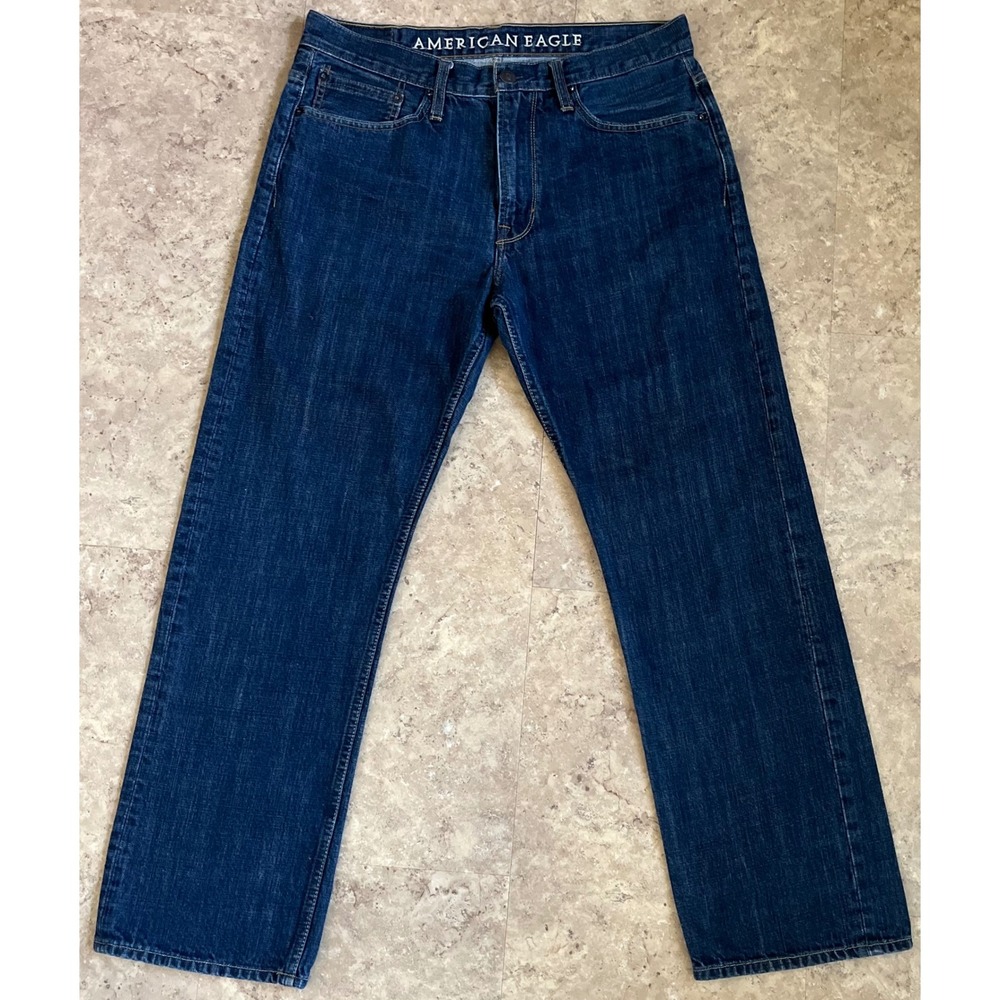 American Eagle Relaxed Fit Jeans Mens 34x31 Dark Wash Blue Denim Classic - Picture 2 of 12